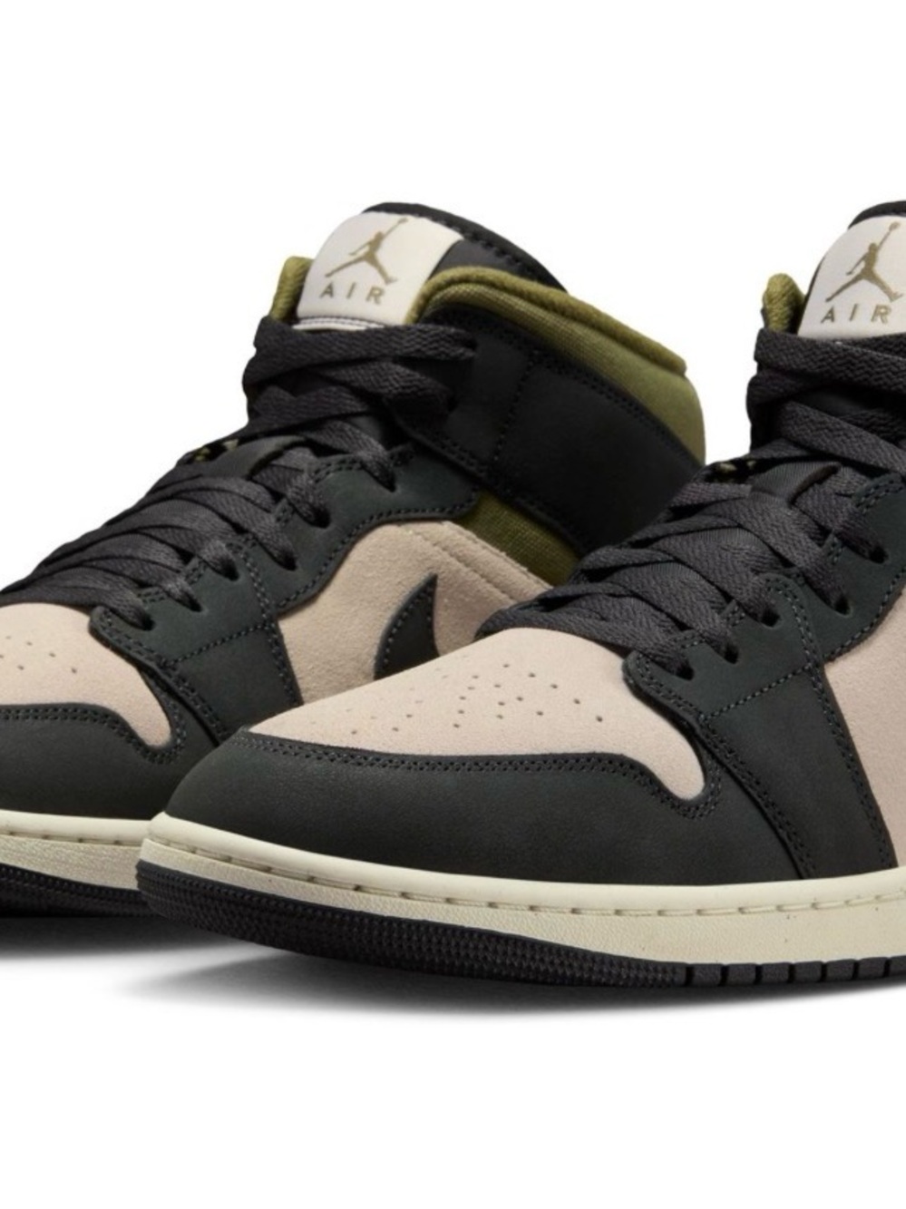 Jordan High-Top Sneakers — Black & Beige with Olive Accents